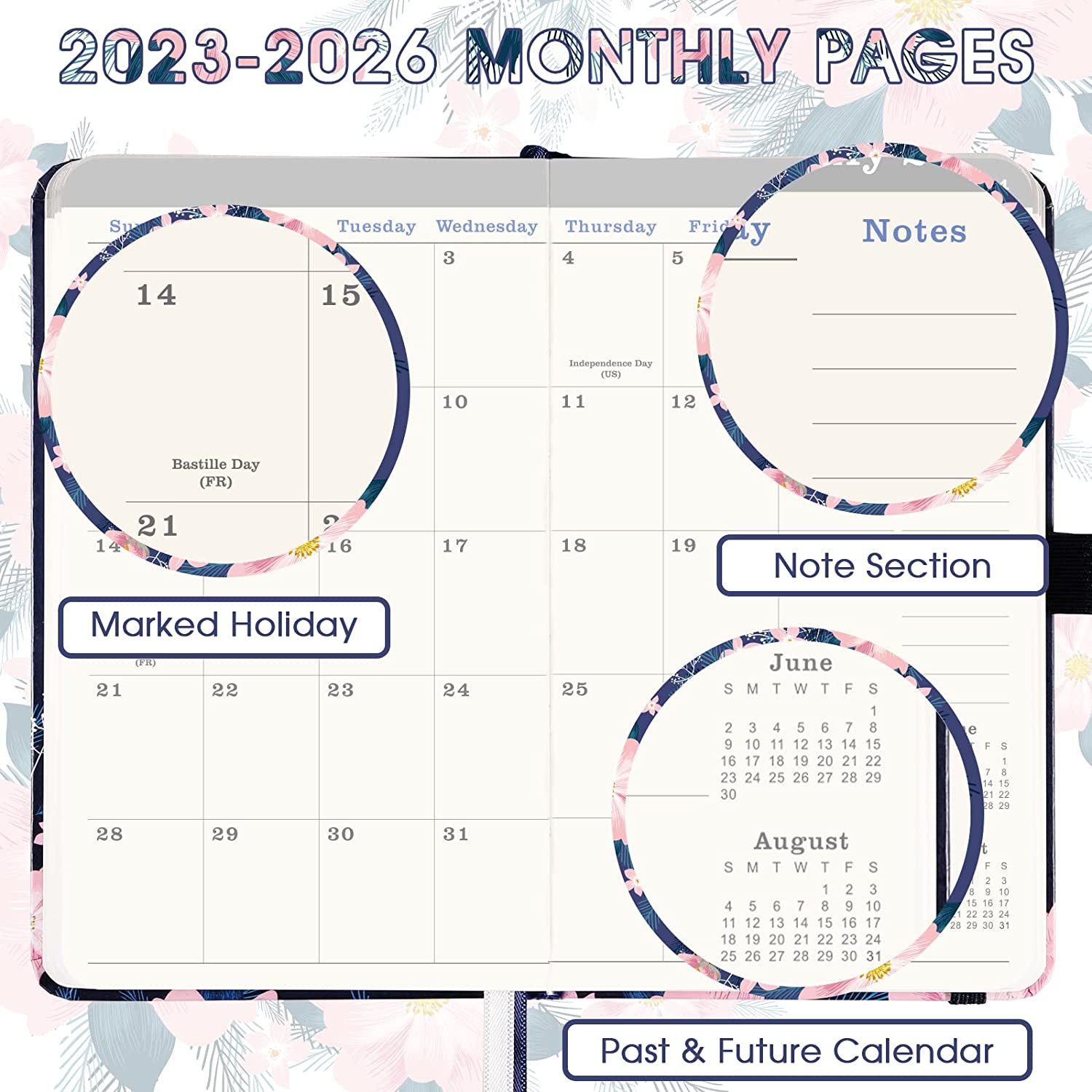 2023-2026 Pocket Planner/Calendar - 3 Year Monthly Planner from Jul 2023 - Jun 2026, 6.3" x 3.8", 2023-2026 Monthly Planner with 61 Notes Pages, Inner Pocket, Pen Loop, Elastic Closure - Image 4